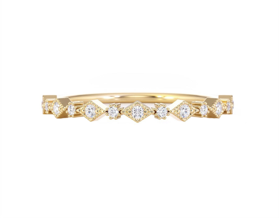 Art Deco Diamond Wedding Ring in 14K Gold