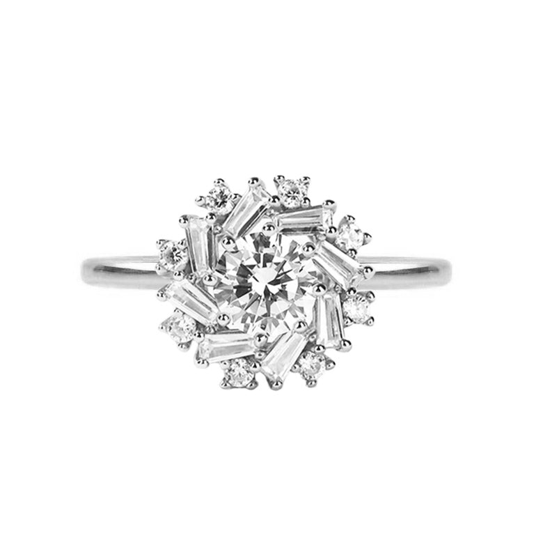 Floral Halo Lab Created Diamond Engagement Ring in 18K Gold