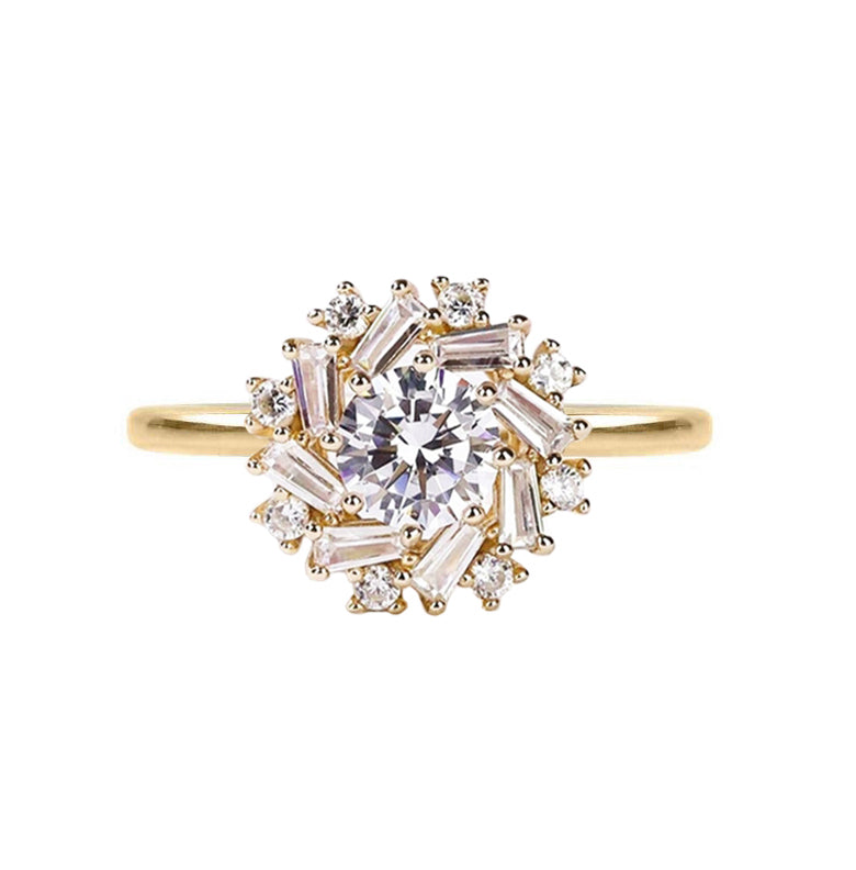 Floral Halo Lab Created Diamond Engagement Ring in 18K Gold