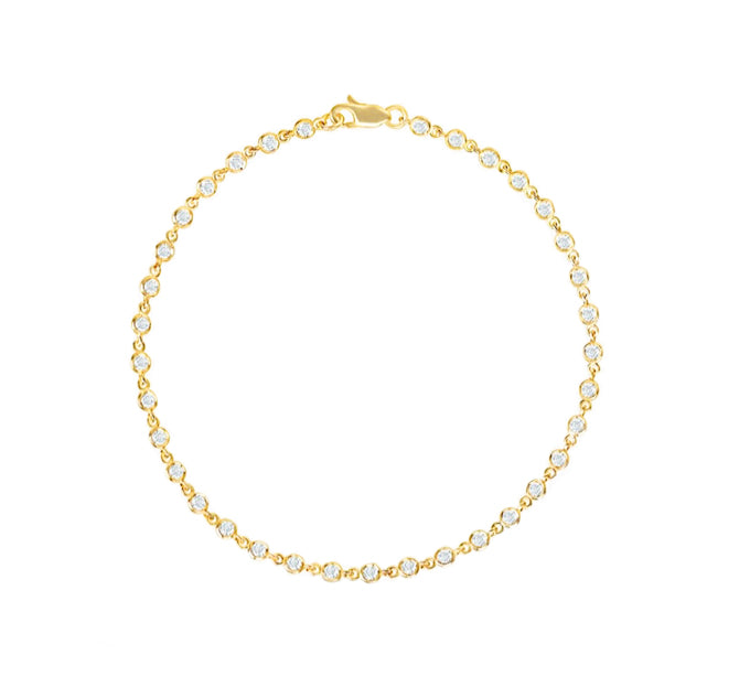 Yellow gold bezel diamond tennis bracelet