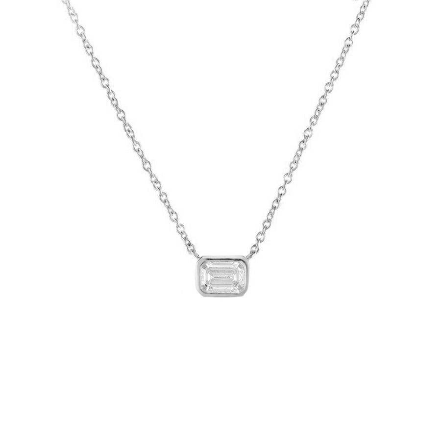 Emerald Diamond Bezel Necklace in 14K Gold - GEMNOMADS