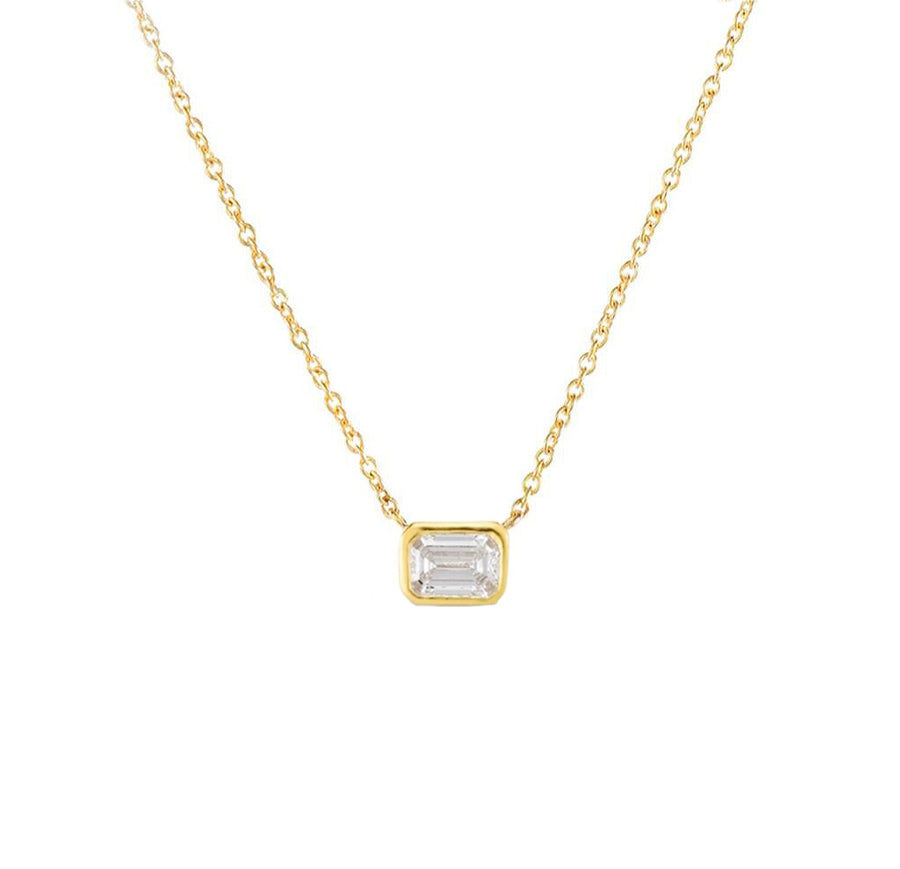 Emerald Diamond Bezel Necklace in 14K Gold