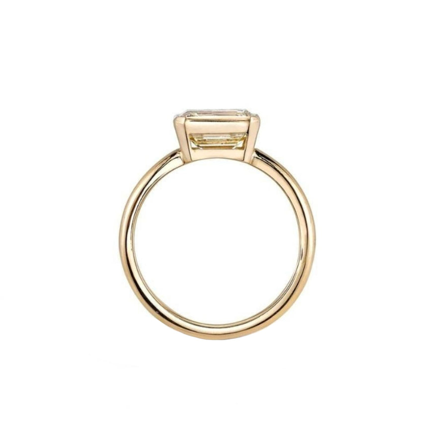 2 Carat East West Bezel Set Lab Created Emerald Diamond Engagement Ring in 18K Gold
