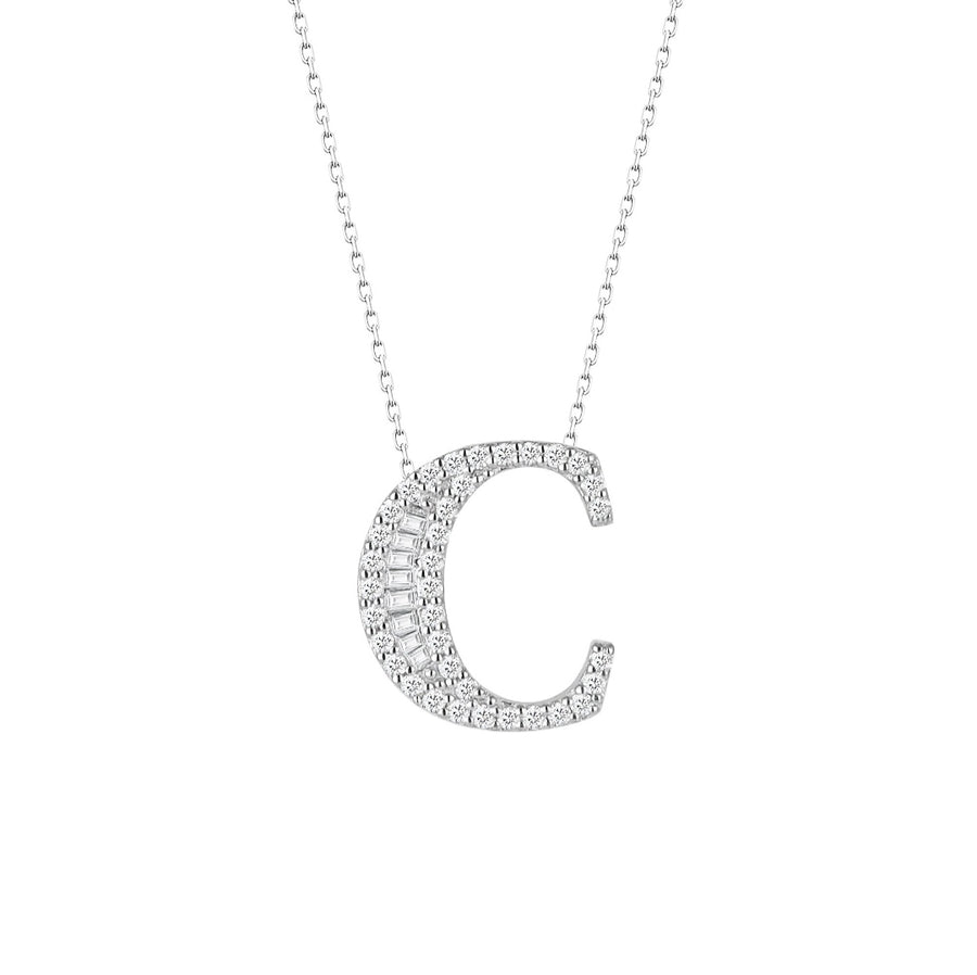 Diamond Initial Necklace in 14K White Gold