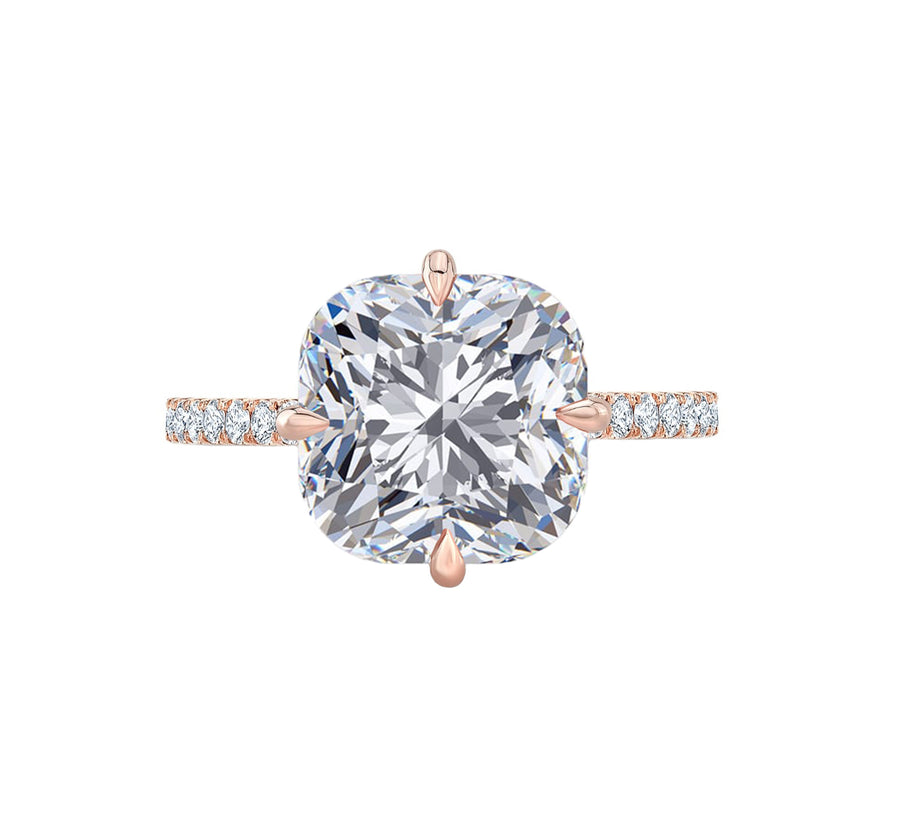 Compass Set Cushion Cut Diamond Engagement Ring in 18K White Gold