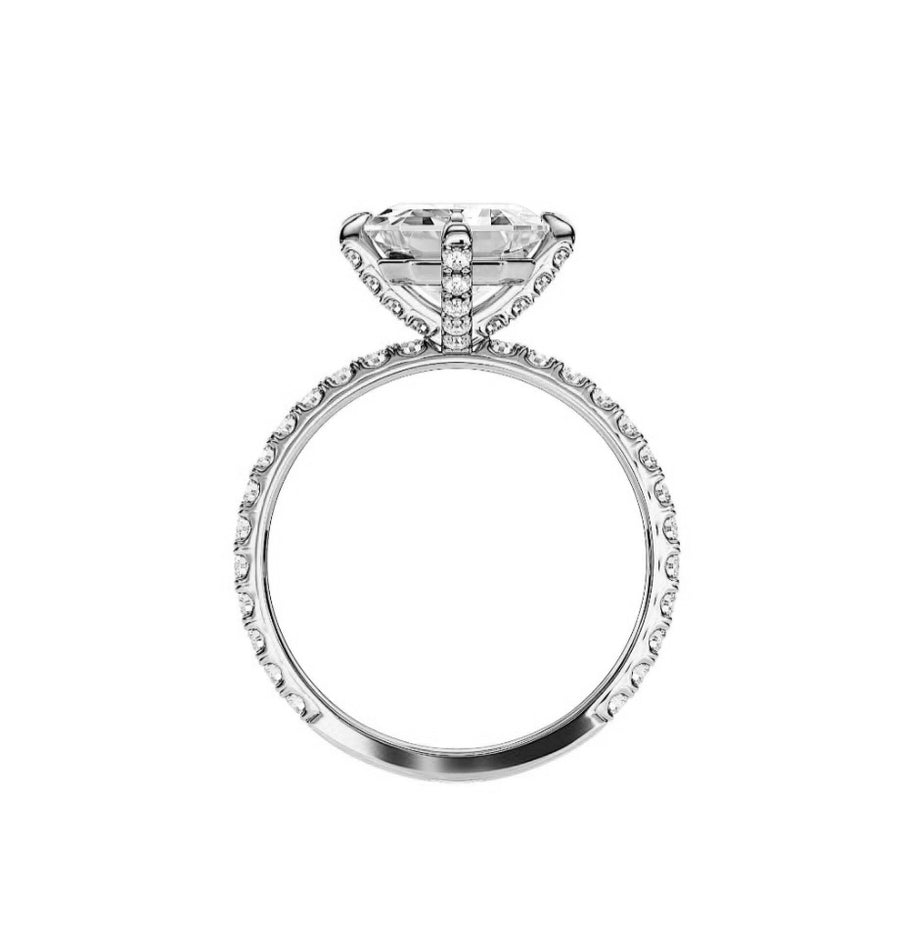 Compass Set Emerald Cut Diamond Engagement Ring in 18K White Gold - GEMNOMADS