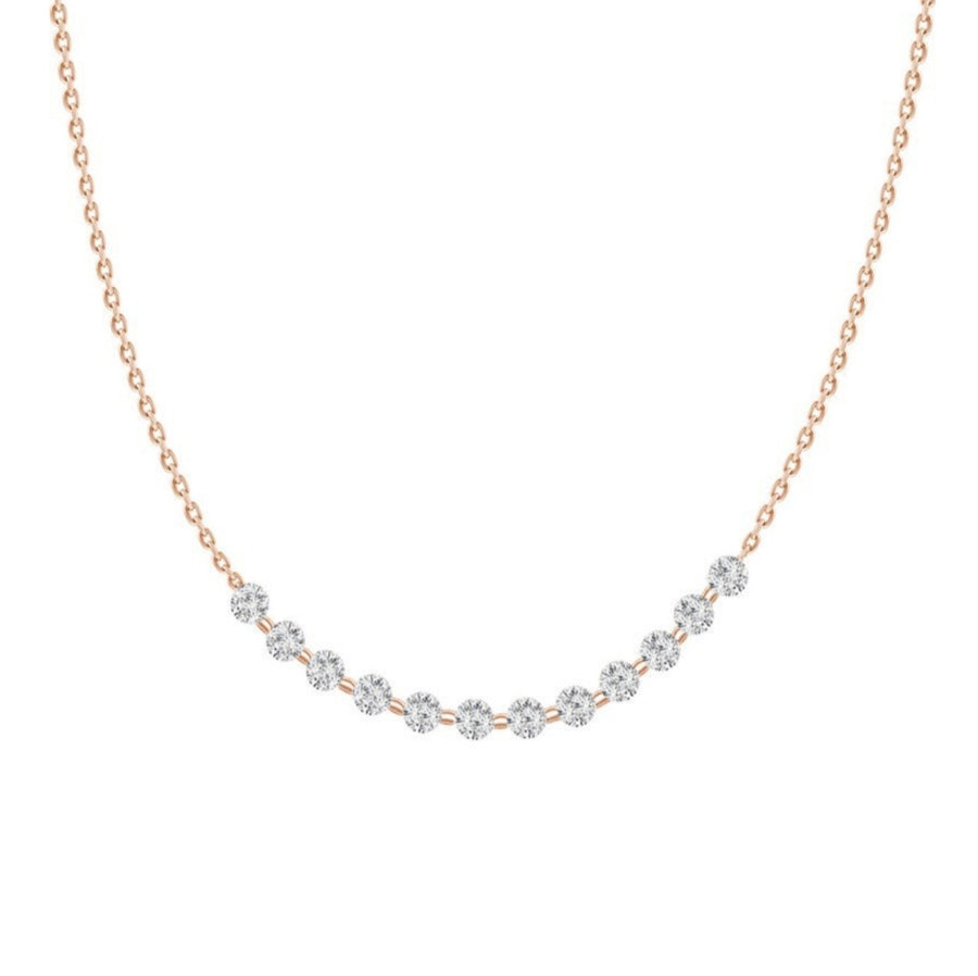 Curved Floating Diamond Necklace in 14K Rose Gold