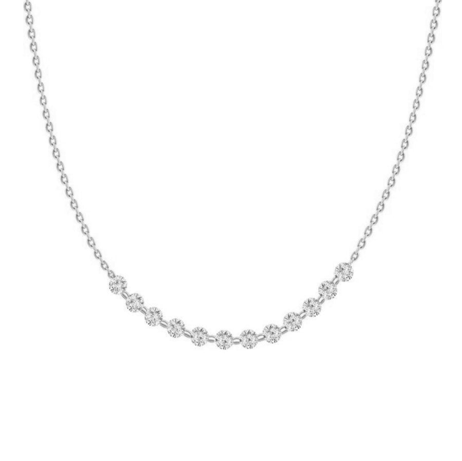 Curved Floating Diamond Necklace in 14K White Gold