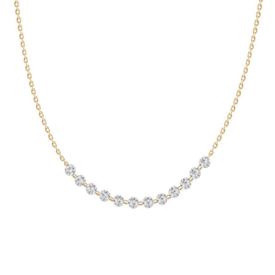 Curved Floating Diamond Necklace in 14K Yellow Gold