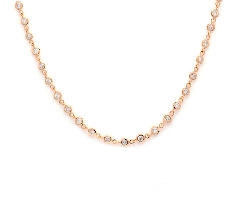 Rose gold diamond bezel tennis necklace