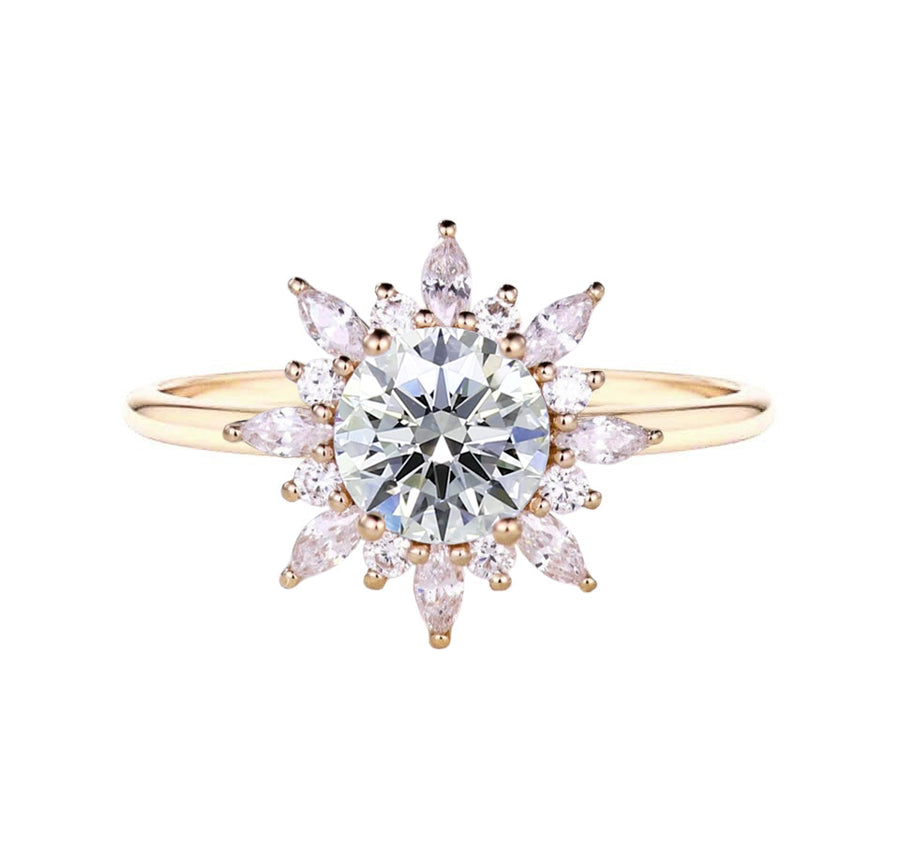 Floral Halo Round Diamond Engagement Ring in 18K Gold