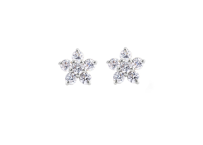 Diamond Flower Stud Earrings 14K Gold