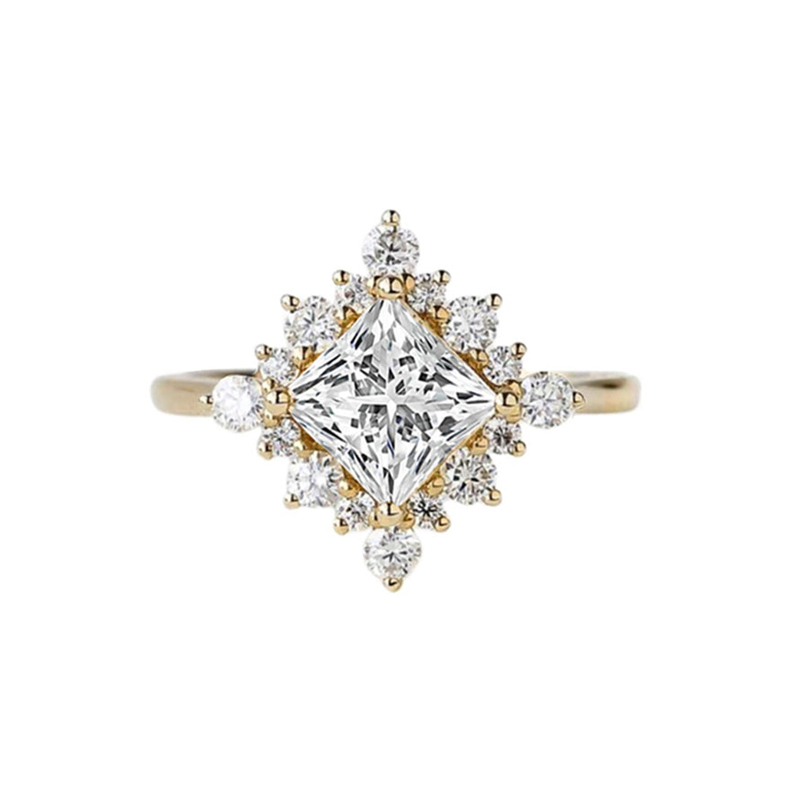 Alora Princess Cut Natural Diamond Engagement Ring in 18K Gold