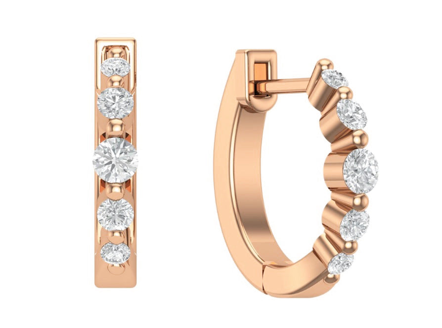Rose gold single prong diamond hoop earrings