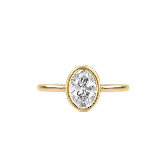 Lab Created Oval Diamond Bezel Engagement Ring in 14K Gold