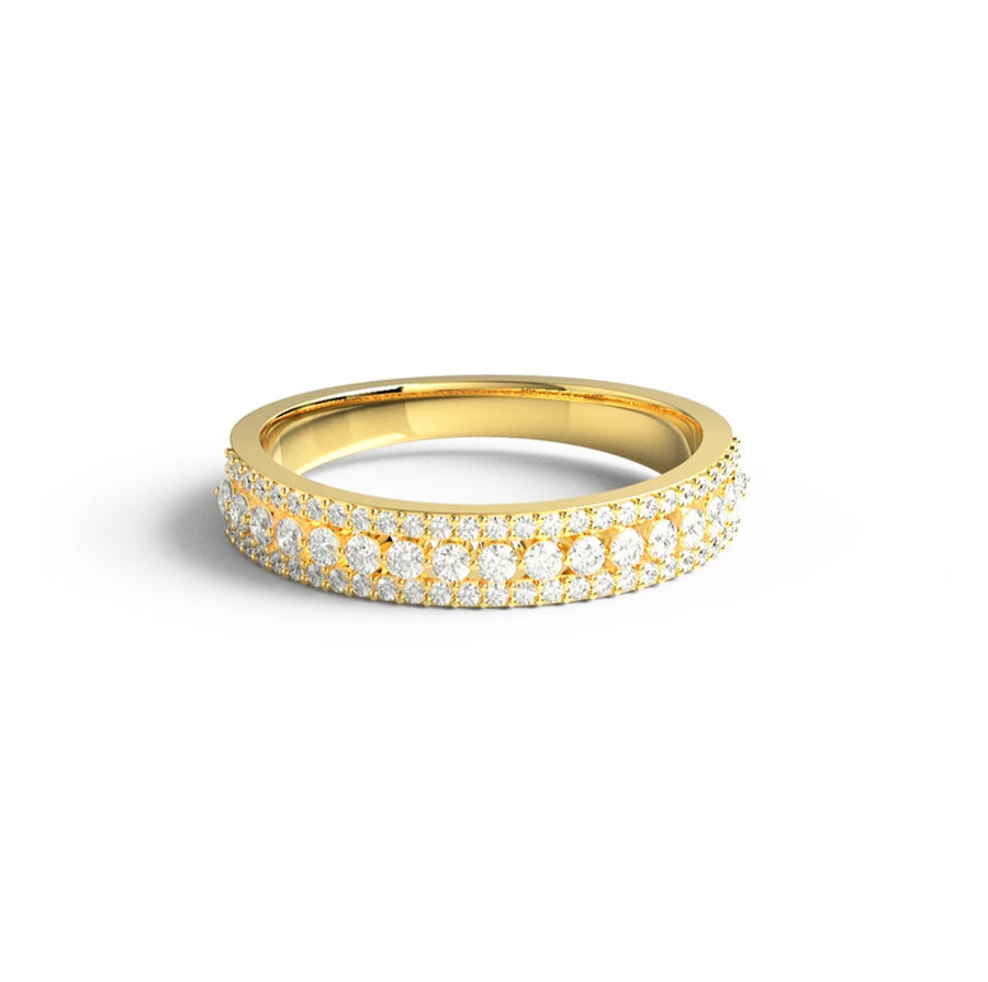 Three Row Diamond Wedding Ring in 14K Gold