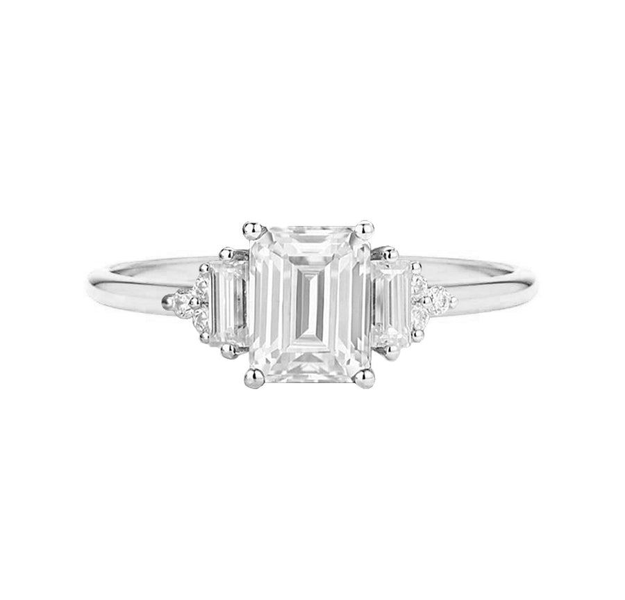 Mia Art Deco Emerald Lab Grown Diamond Engagement Ring in 18K Gold