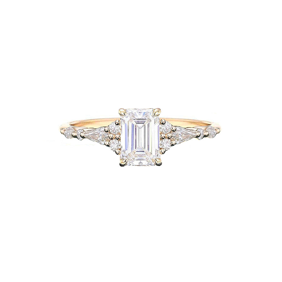 Vintage Art Deco Emerald Lab Grown Diamond Engagement Ring in 18K Gold