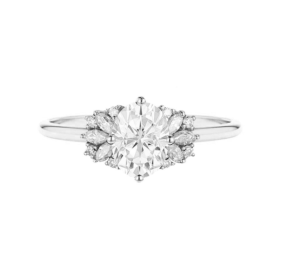 Samantha Floral Cluster Oval Lab Grown Diamond Engagement Ring in 18K Gold