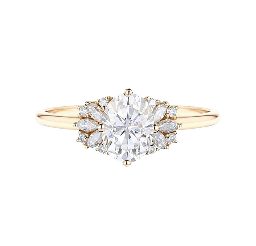 Samantha Floral Cluster Oval Diamond Engagement Ring in 18K Gold