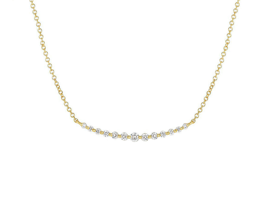 Yellow gold graduated diamond bar necklace