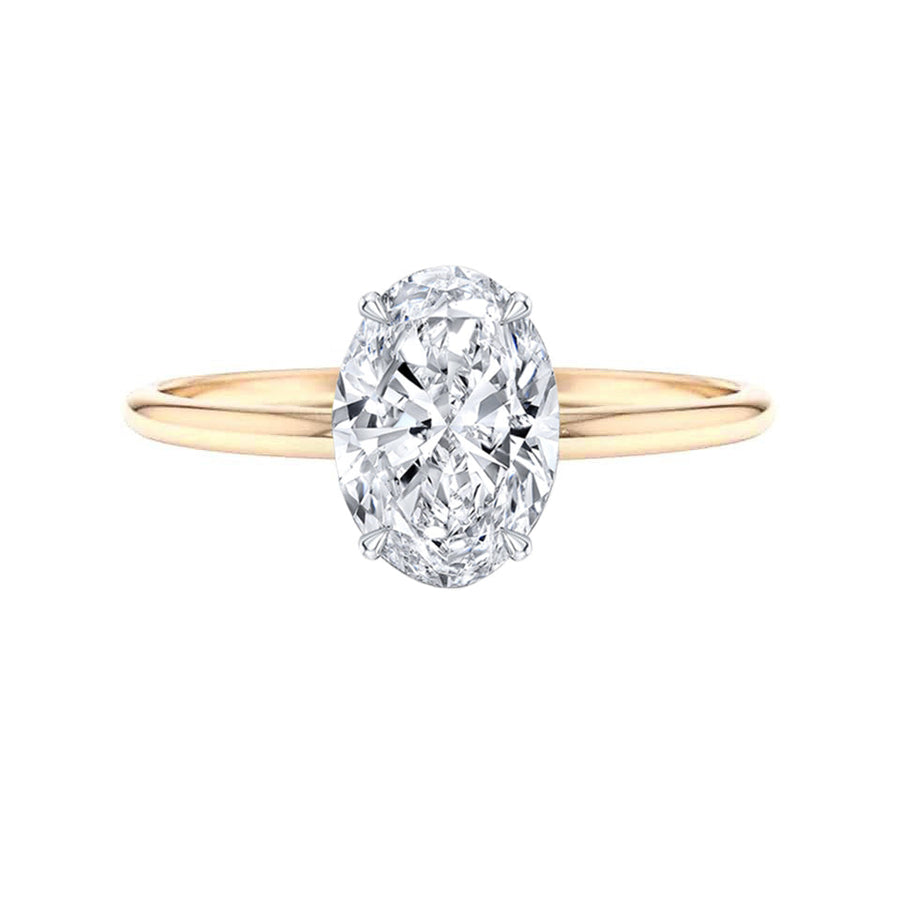 Lab Grown 2 Carat Solitaire Oval Diamond Engagement Ring in 18K Gold
