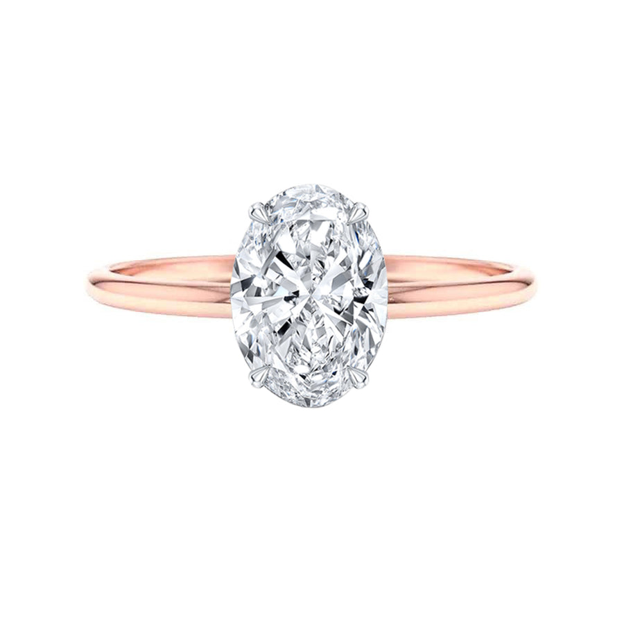 Lab Created 1 Carat Solitaire Oval Diamond Hidden Halo Engagement Ring in 18K Gold