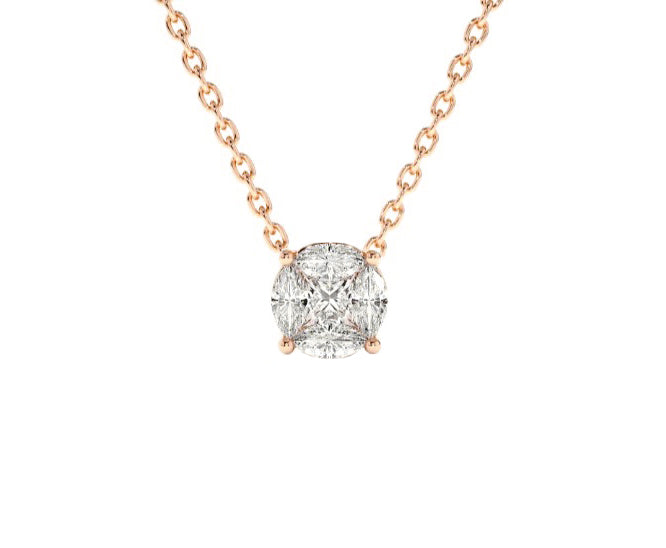 Illusion Solitaire Diamond Necklace in 14K Rose Gold