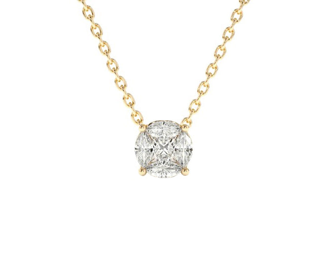 Illusion Solitaire Diamond Necklace in 14K Yellow Gold
