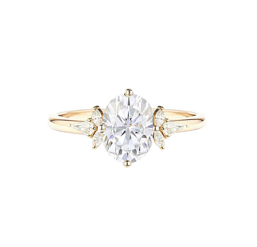 Clavia Unique 1 Carat Oval Lab Created Diamond Engagement Ring in 18K Gold