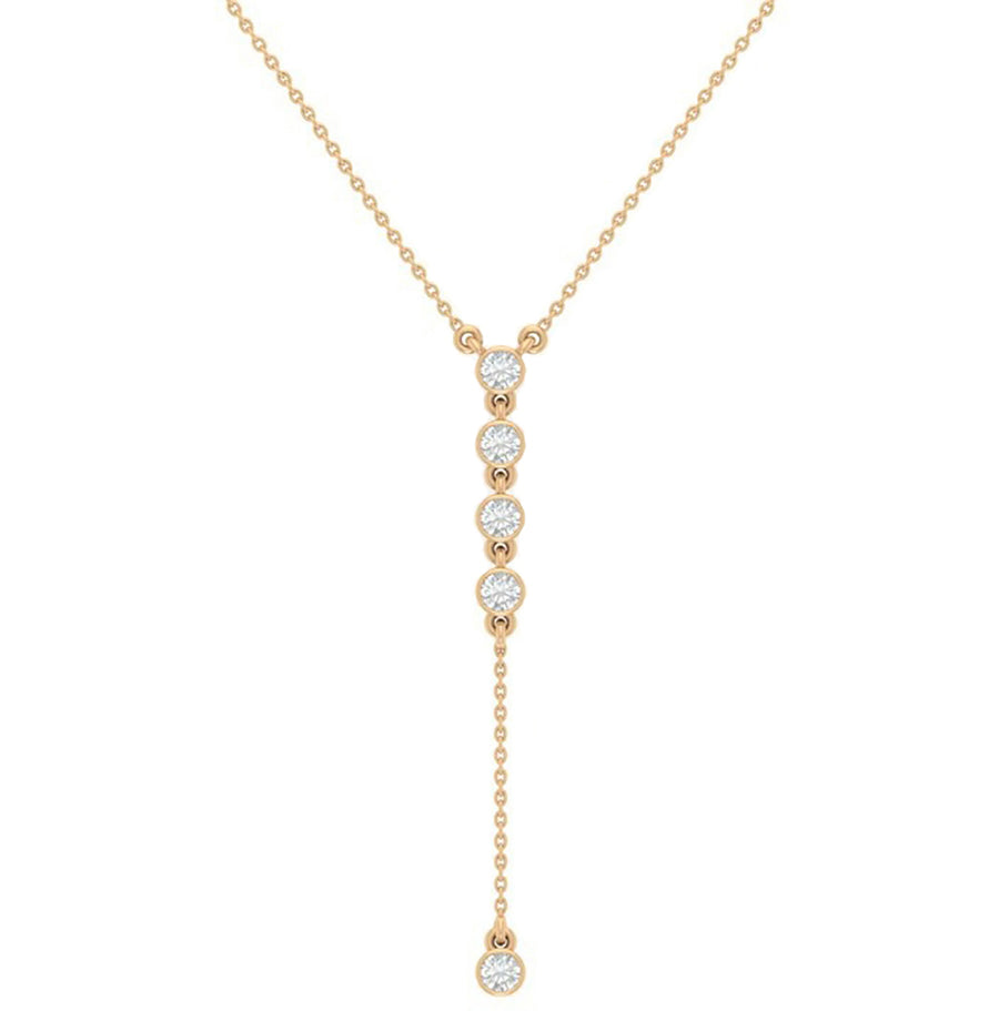 Rose gold bezel diamond lariat necklace