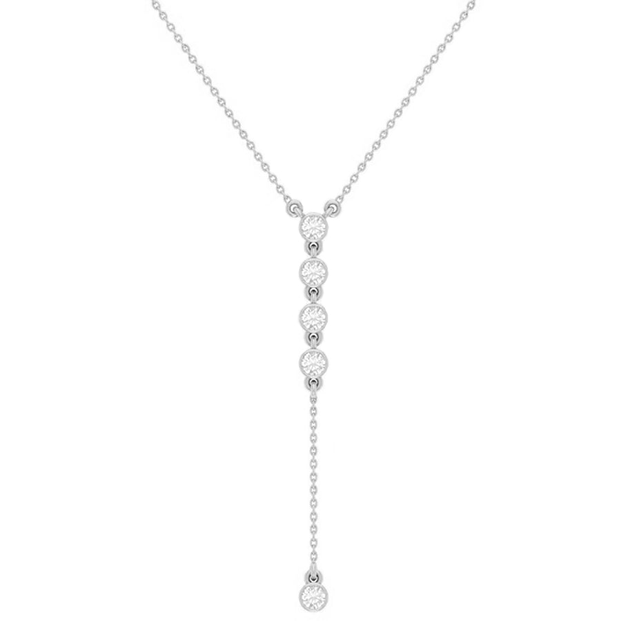 White gold bezel diamond lariat necklace