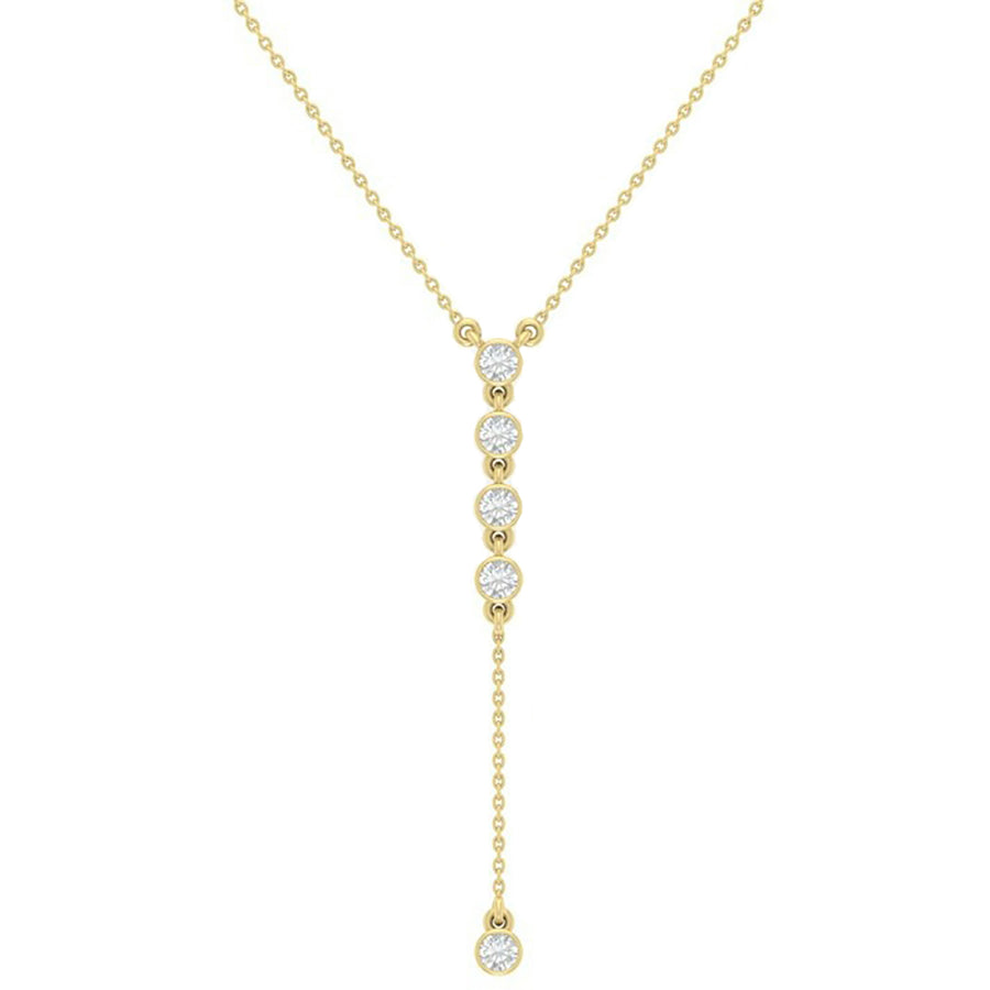 Yellow gold bezel diamond lariat necklace