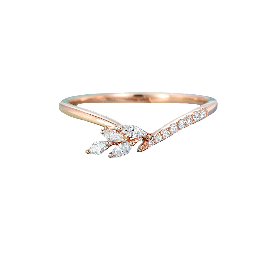 Floral Marquise Diamond Wedding Ring in 14K Gold