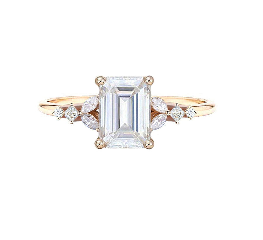 Ella Vintage Cluster Emerald Natural Diamond Engagement Ring in 18K Gold