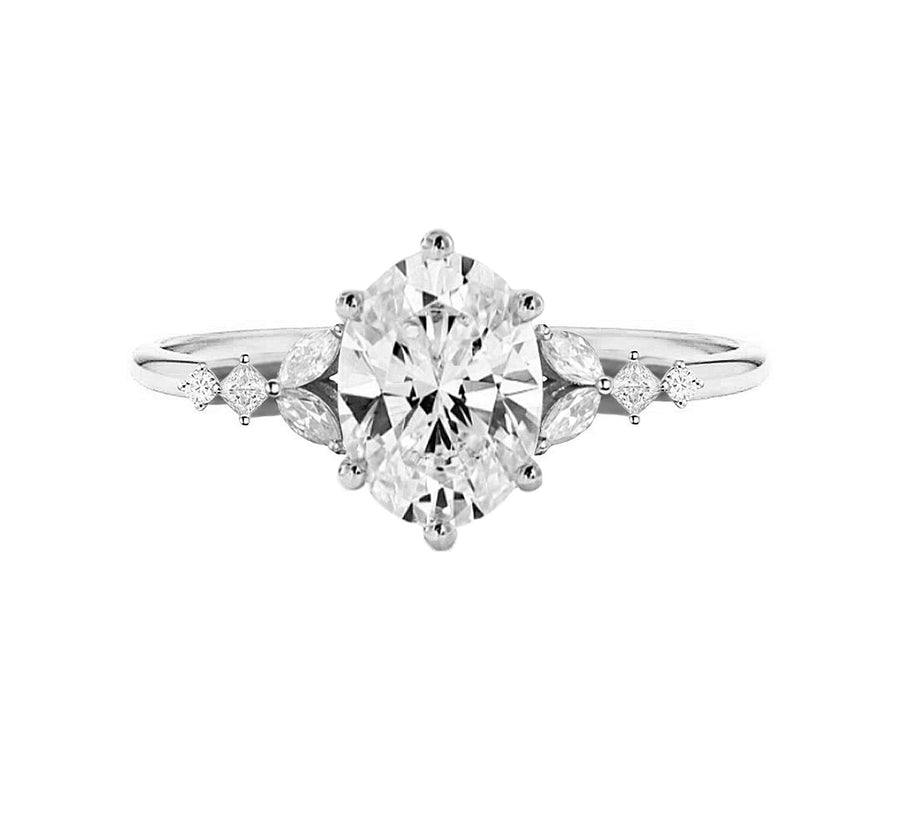 Ella Vintage Cluster Oval Lab Grown Diamond Engagement Ring in 18K Gold