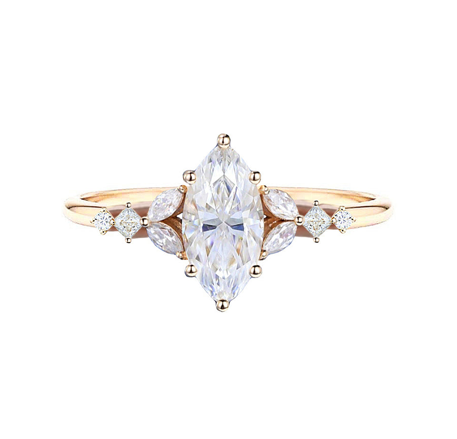 Ella Vintage Cluster Marquise Natural Diamond Engagement Ring in 18K Gold