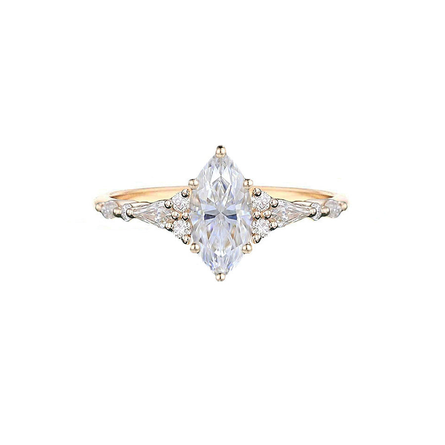 Vintage Art Deco Marquise Lab Grown Diamond Engagement Ring in 18K Gold