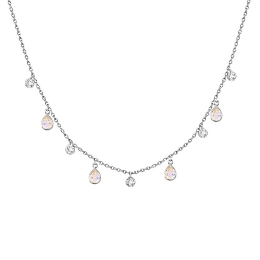 Moonstone and Diamond Drop Necklace n 14K Gold - GEMNOMADS