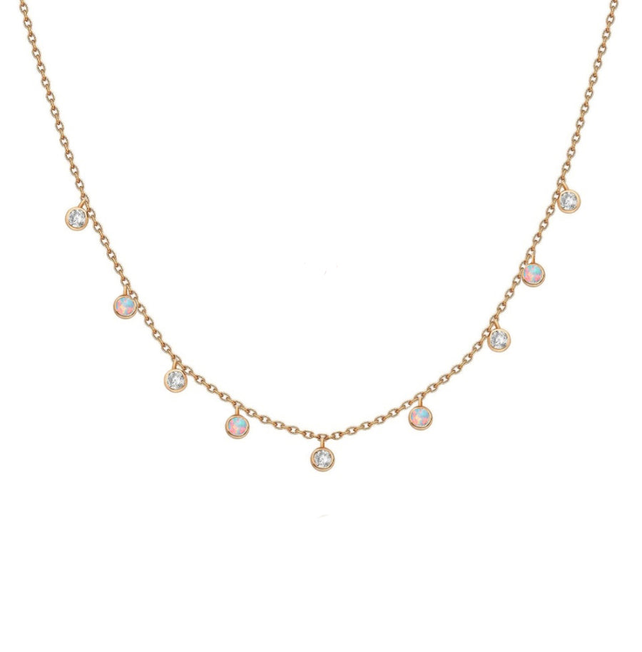 Rose gold opal diamond station necklace