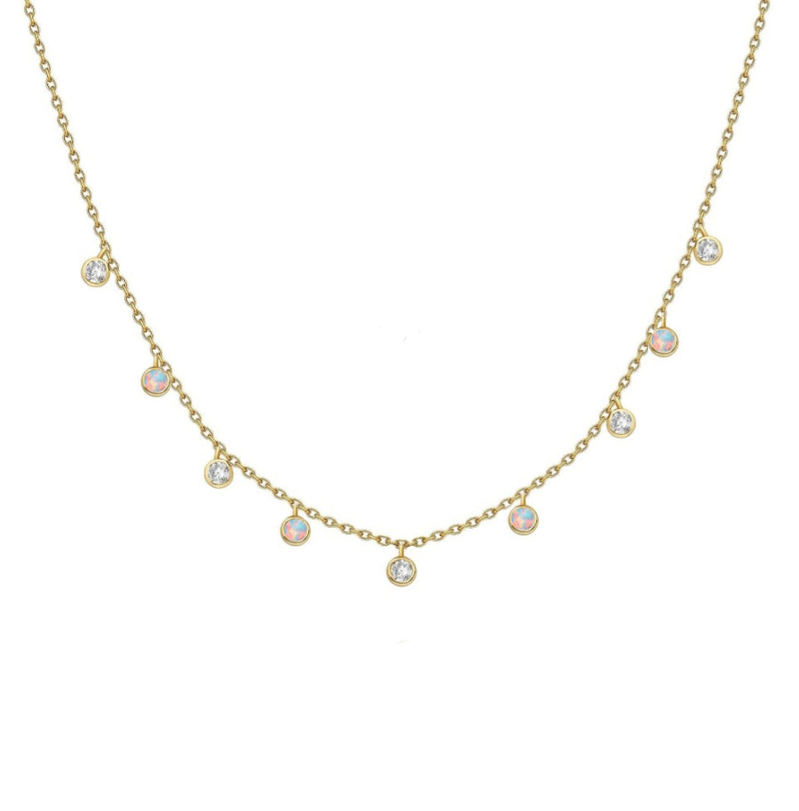 Yellow gold opal diamond station necklace