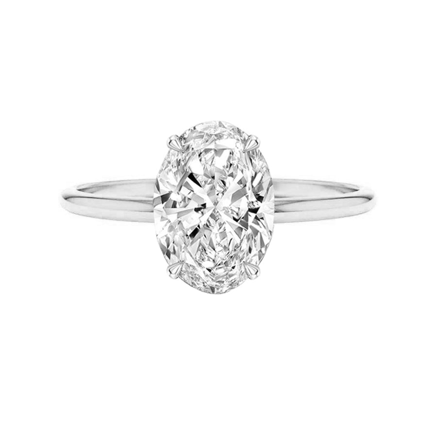 3 Carat Solitaire Lab Grown Oval Diamond Engagement Ring With Petal Prongs in 18K Gold