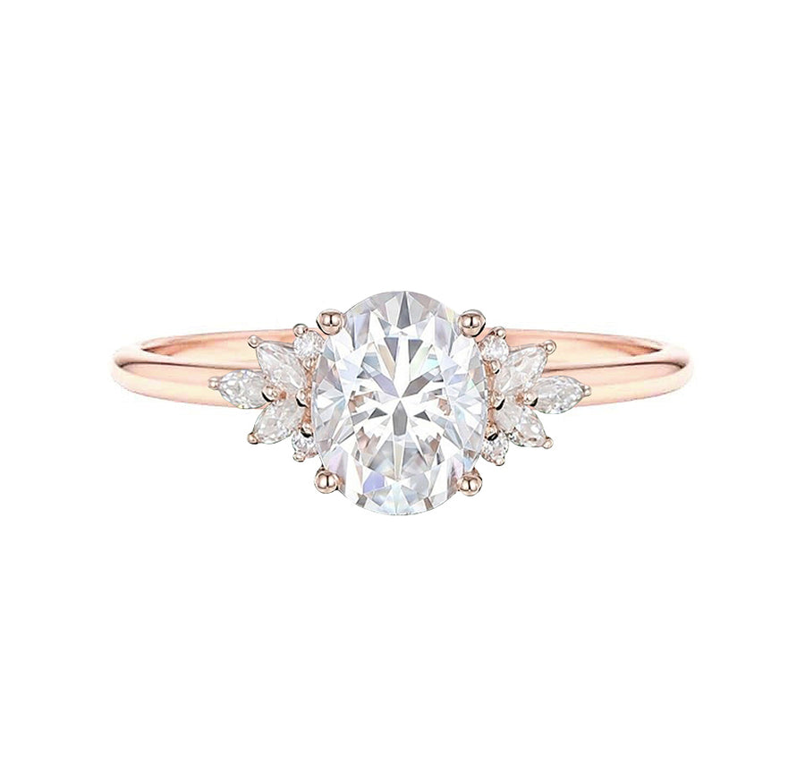 Le Fleur Cluster Oval Natural Diamond Engagement Ring in 18K Gold