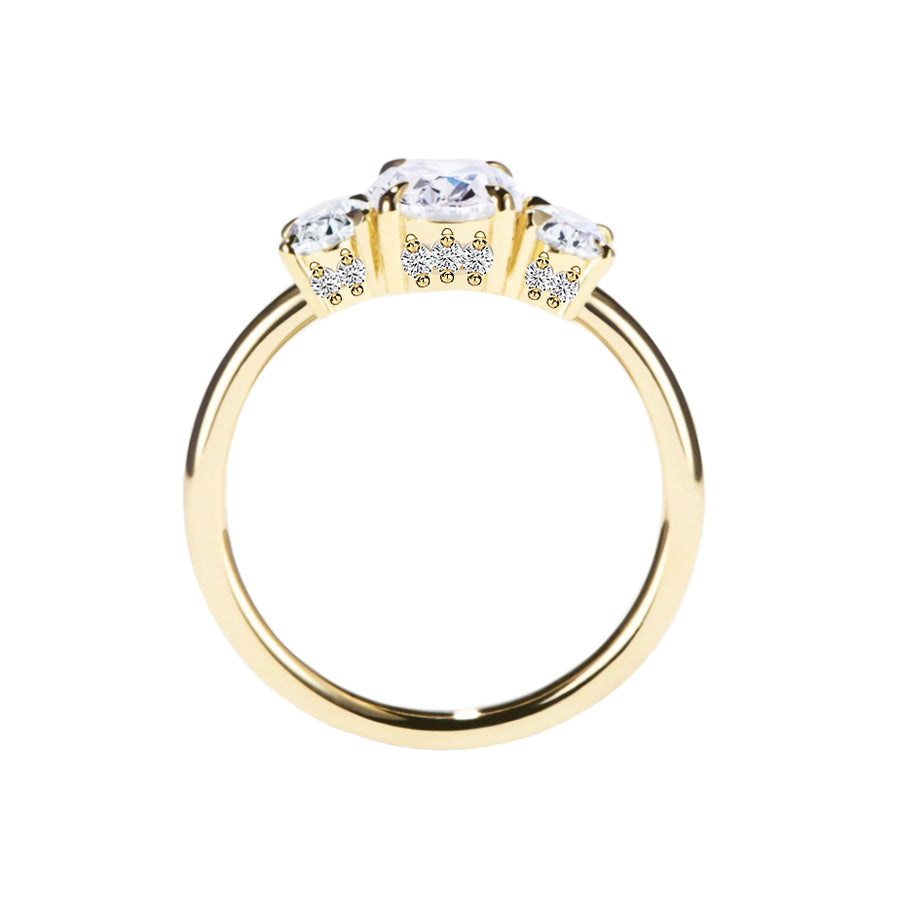 Unique Three Stone Oval Lab Grown Diamond Engagement Ring in 18K Gold