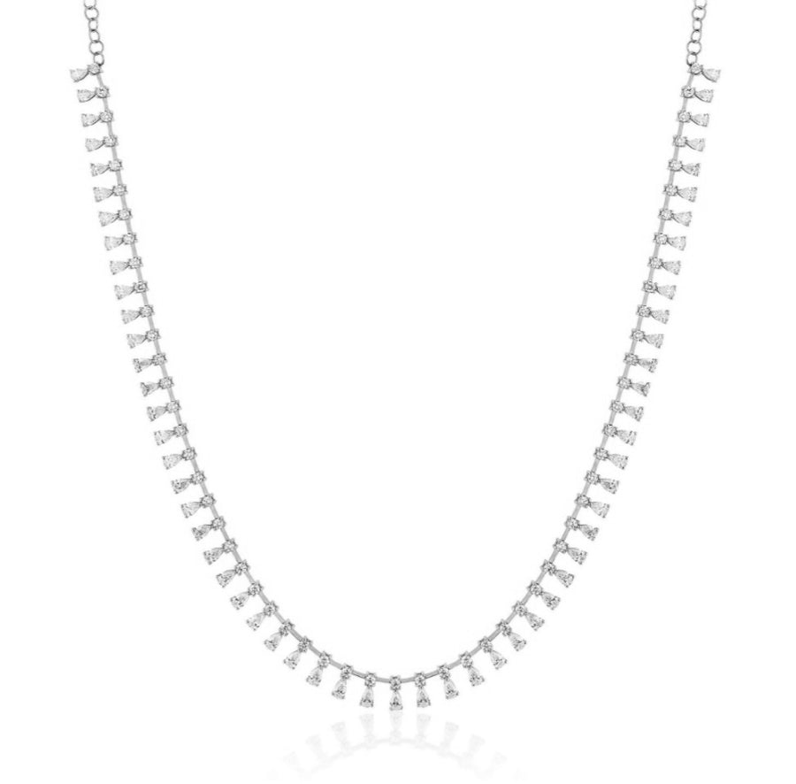 Pear and Round Diamond Necklace in white gold
