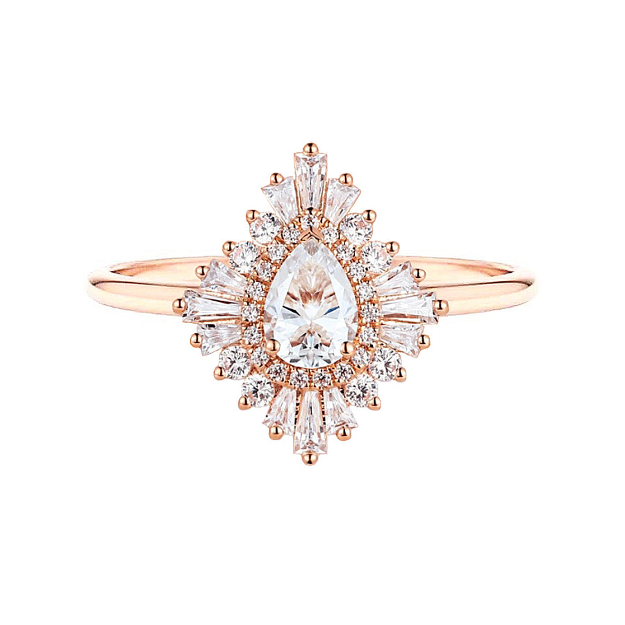 Art Deco Pear Diamond Engagement Ring in 14K Gold