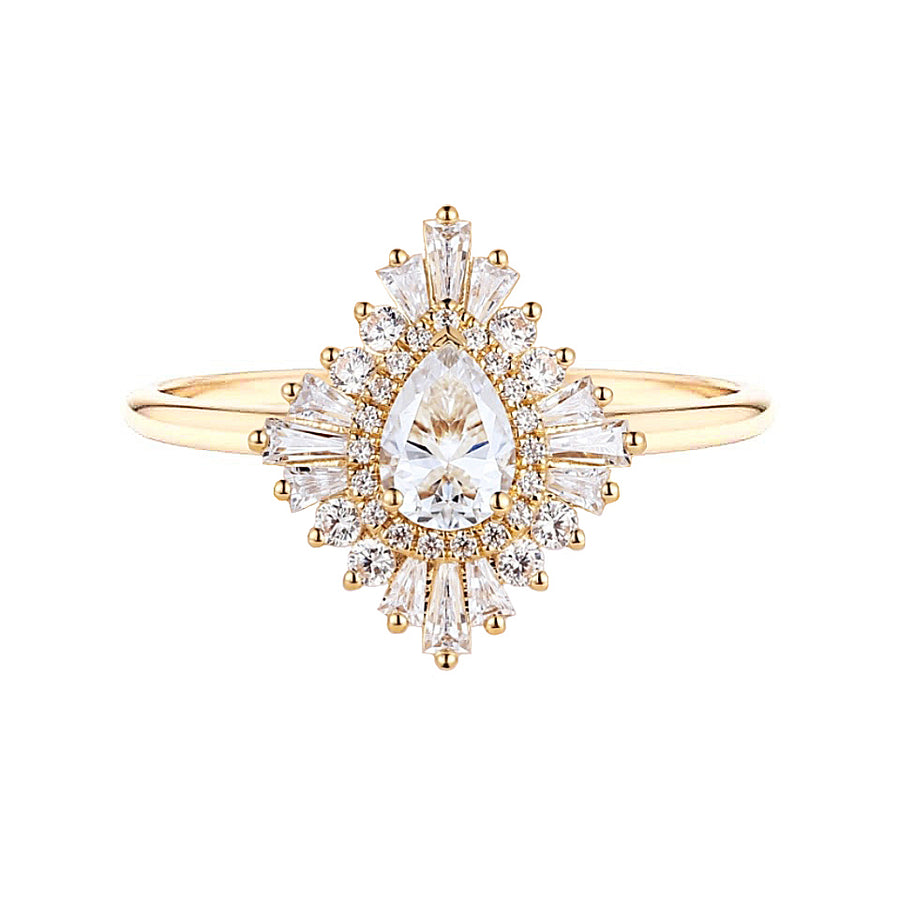 Art Deco Pear Lab Grown Diamond Engagement Ring in 14K Gold
