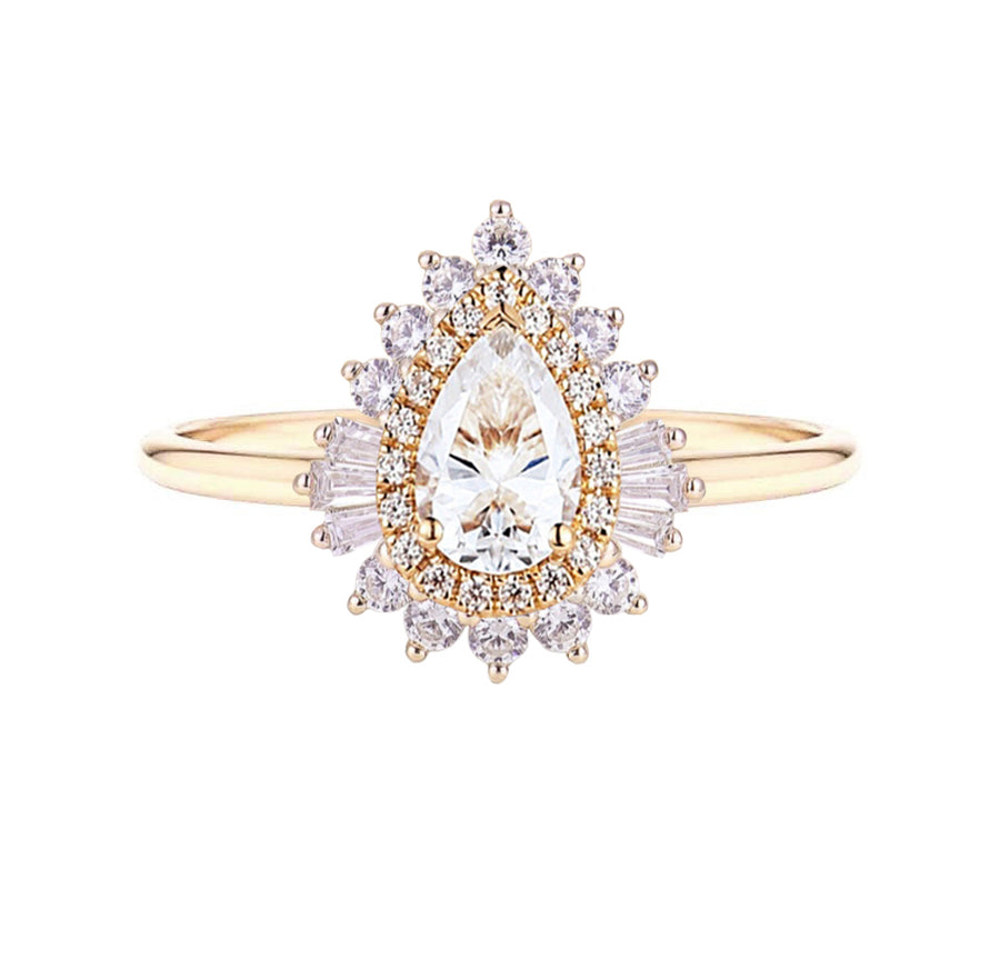 Adele Art Deco Pear Lab Grown Diamond Engagement Ring in 18K Gold