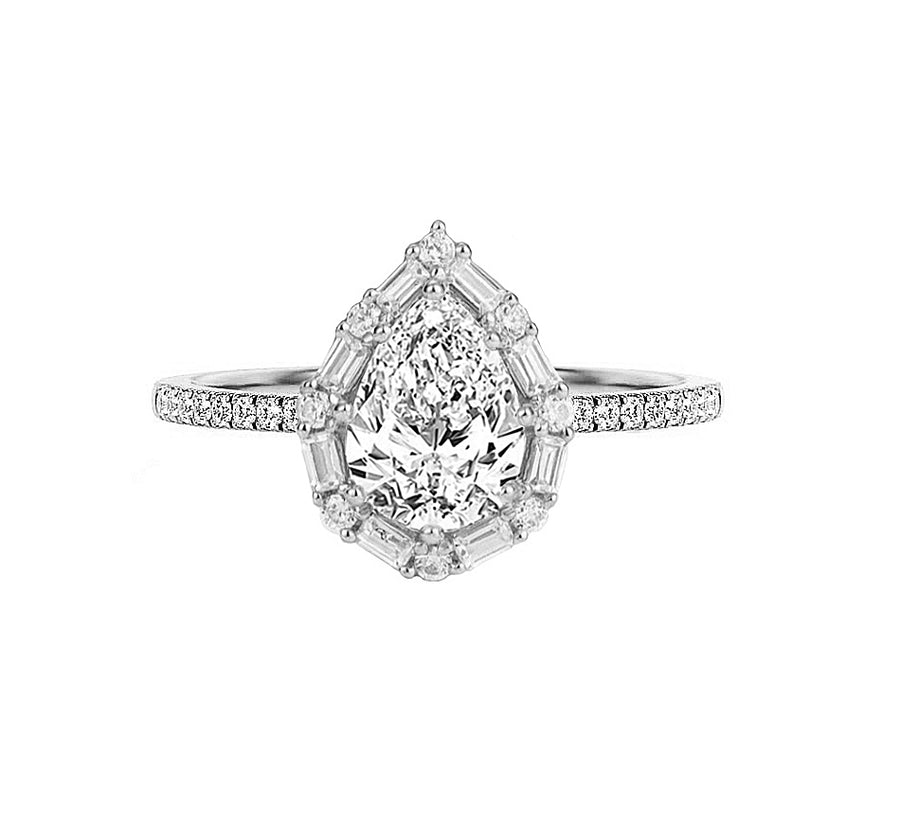 Unique Pear Diamond Engagement Ring in 18K Gold