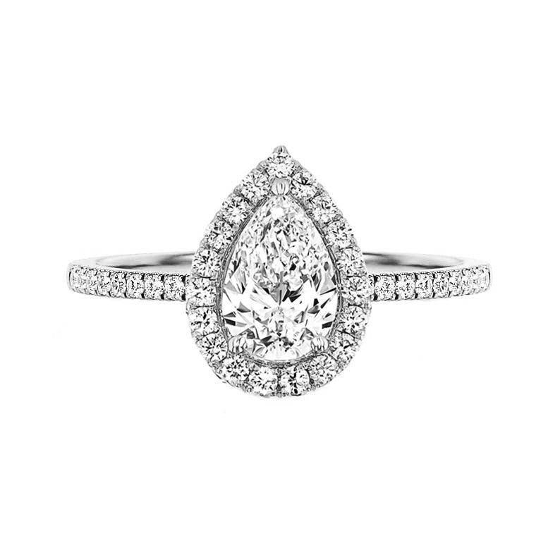 14K Gold Pear Natural Diamond Halo Engagement Ring - GEMNOMADS